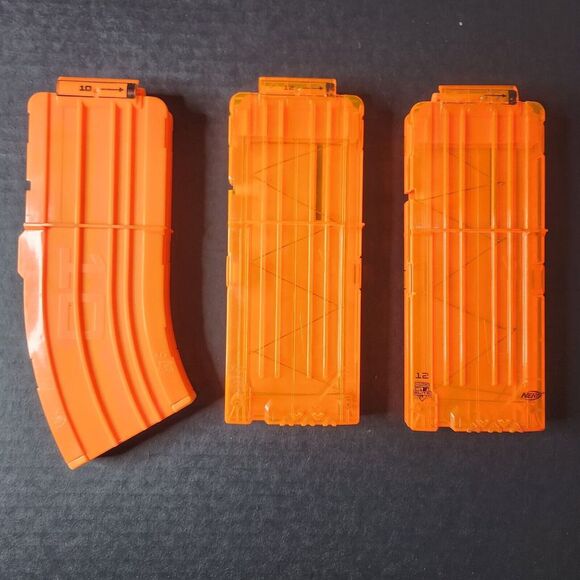Lot Of 3 Nerf Gun Clips Orange 10 Capacity And 2 @ 12 Capacity - Picture 1 of 4